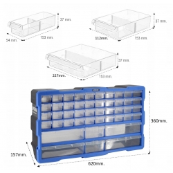 Organizer ścienny z 46 szufladkami niebieski